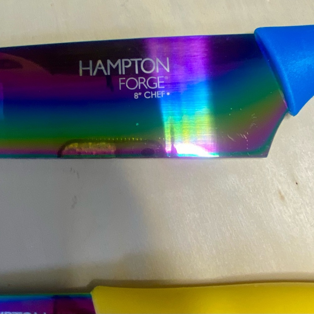 Rainbow Chef and Paring Knife‎ Set - Blue 8”Chef and 3.5” Paper Yellow - Picture 3 of 4